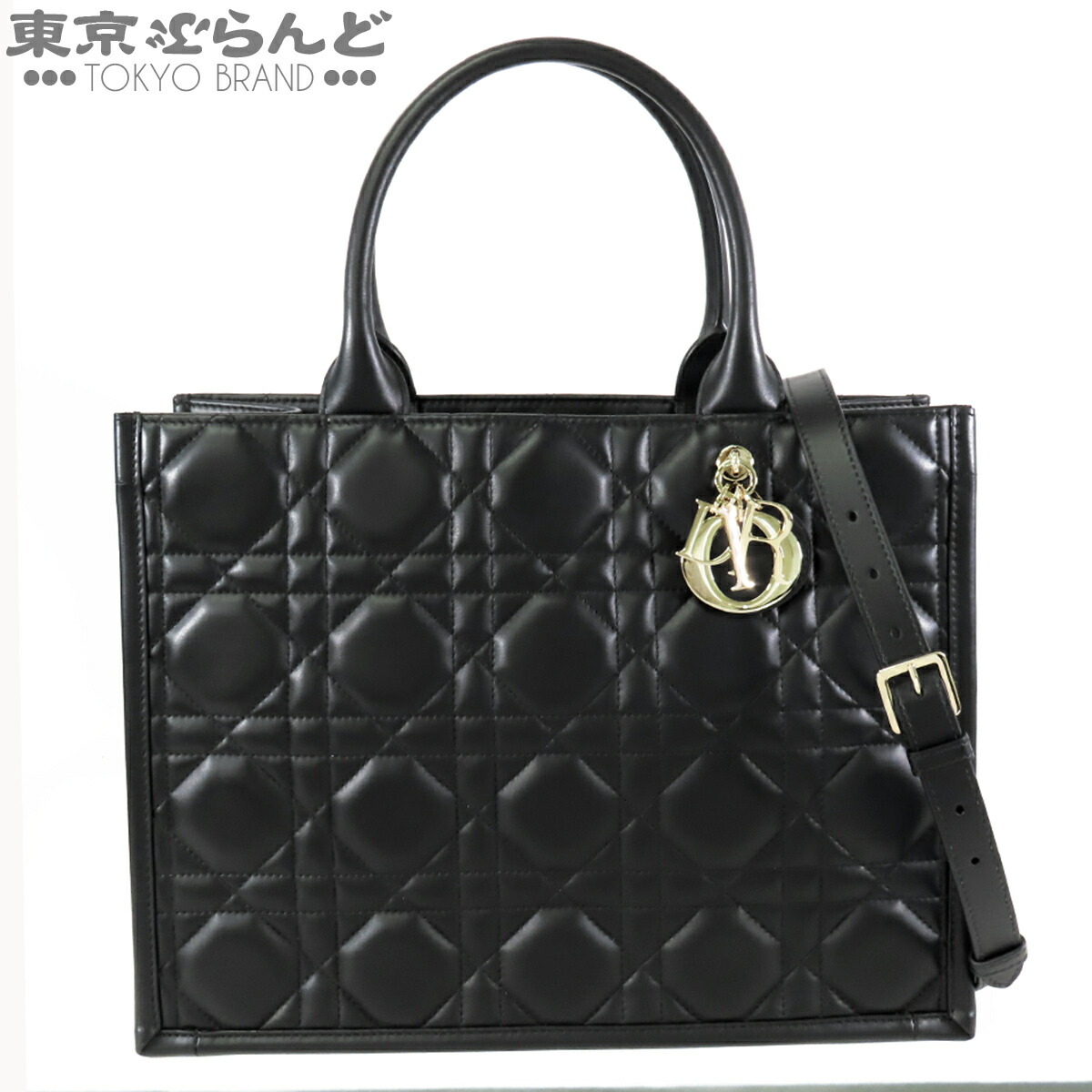 【5%引き換え証♪5.30～6.11 1:59】【中古】【返品可】クリスチャンディオール Dior ブックトート 御徒面子 並み並み レディース なめし革 カナージュ 2WAY トートバッグ ショルダーバッグ 黒いこと 黒 見せびらかす未当て嵌める [貨物輸送無料] 101850328