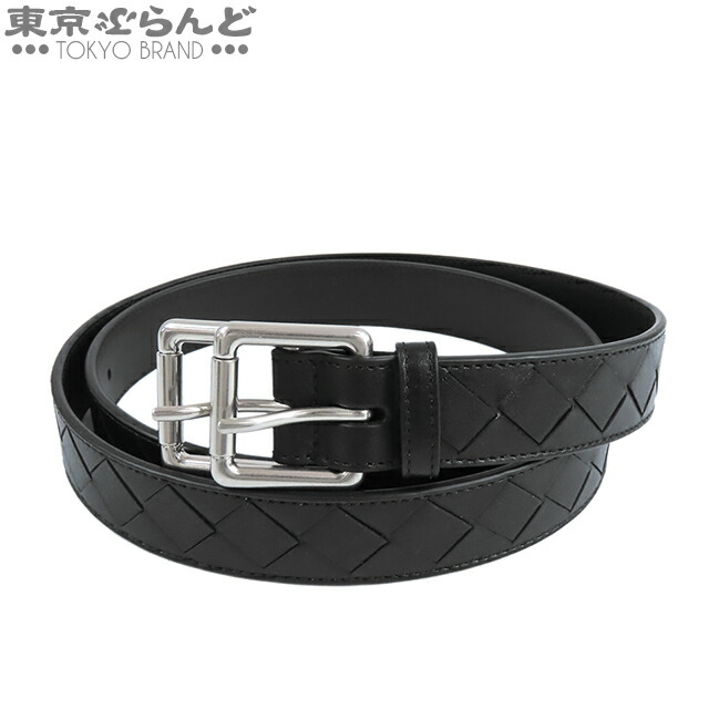 美品 ボッテガヴェネタ ベルト イントレチャート リバーシブル 黒 ブラック ブラック/フォンデンテイントレチャート リバーシブル ベルト