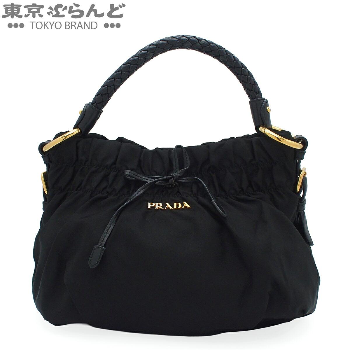 【5%クーポン♪4.6 20時～4.11】【中古】【返品可】プラダ PRADA ワンショルダーバッグ レディース テスート レザー ギャザー リボン ハンドバッグ ブラック BR4237 [送料無料]【ポイント5倍●4.6 20時～4.11】 101860529