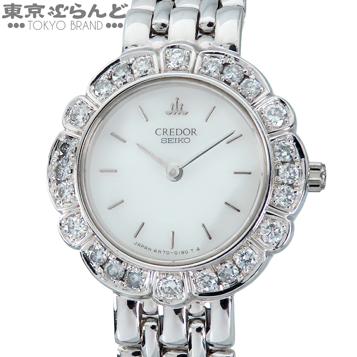 【中古】【返品可】セイコー SEIKO クレドール レディース 腕時計 クォーツ式 電池式 K18WG ダイヤモンド ダイヤベゼル 金無垢 ラウンド ホワイト GTAA983 4N70-019A [送料無料] 101852230｜東京ぶらんど