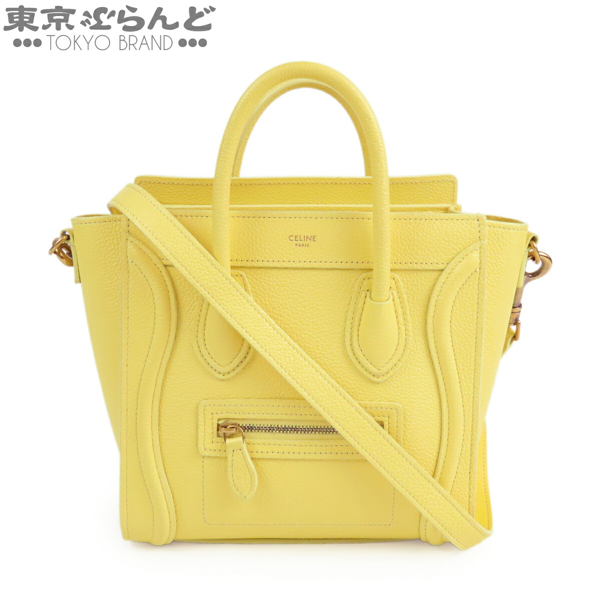 【5%引き換え証♪5.30～6.11 1:59】【中古】【返品可】セリーヌ CELINE ラゲージ ナノ ショッパー レディース なめし革 2WAY ハンドバック ショルダーバッグ アカシア 黄色 189243DRU.11AC [貨物輸送無料]【尖んがり5倍●5.30～6.11 1:59】 103019030