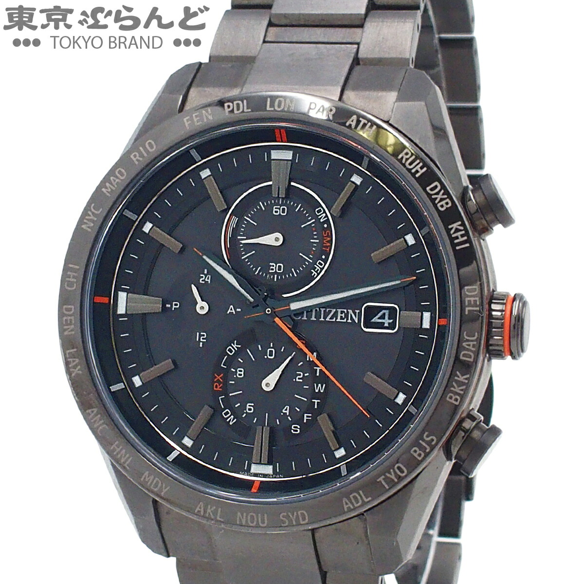 【中古】【返品可】【超オススメアイテム！Ω】シチズン CITIZEN アテッサ メンズ 腕時計 ソーラー電波式 チタン アクトライン ブラック AT8185-62E 箱・保証書付き [送料無料]pdw 101801934