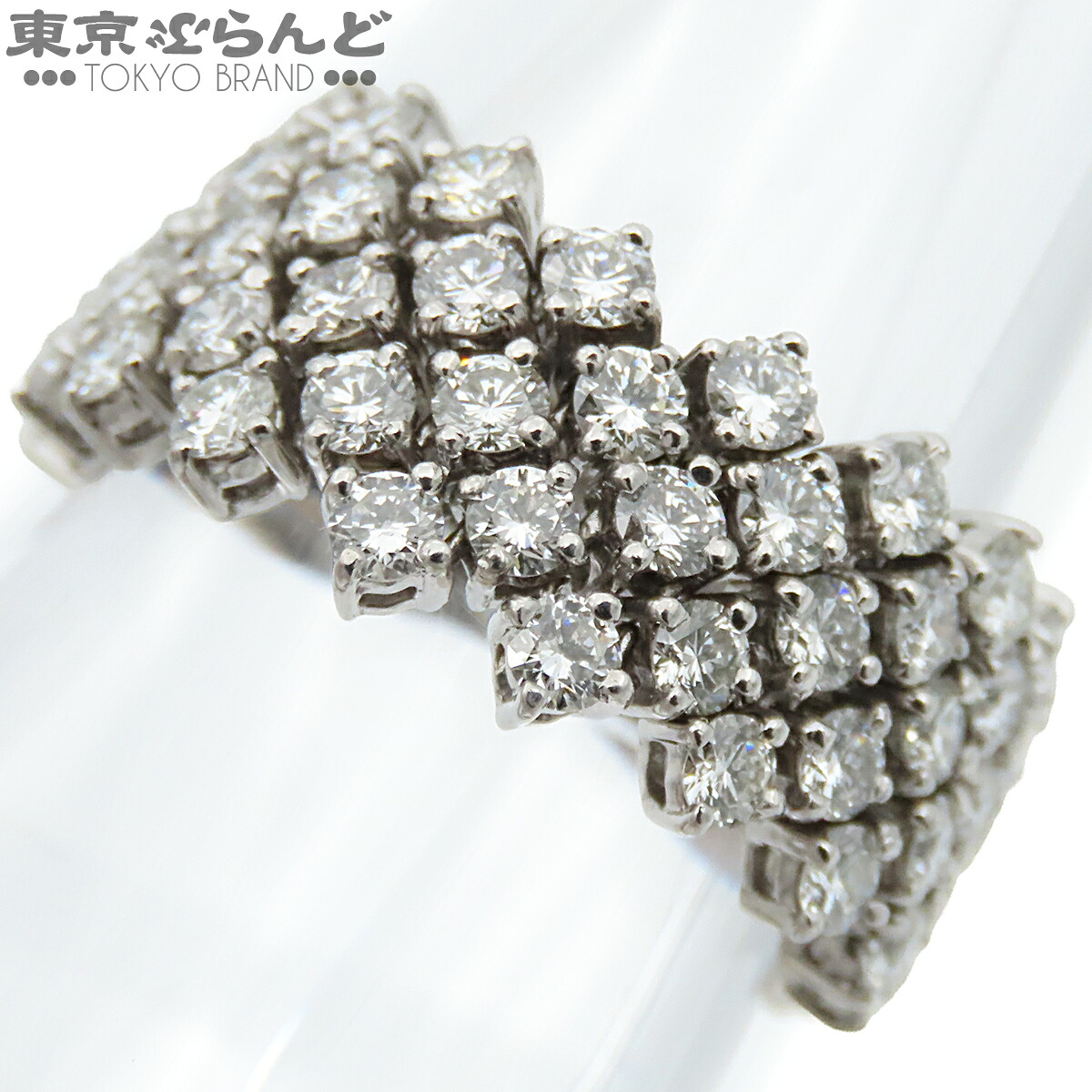 【5%クーポン♪4.6 20時～4.11】【中古】【返品可】フルエタニティ パヴェダイヤモンド チェーンリング レディース K18WG 4.30ct ホワイトゴールド 17号相当 仕上済 [送料無料]【ポイント5倍●4.6 20時～4.11】 101855140