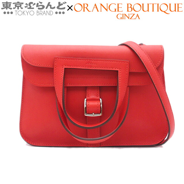 【中古】【返品可】【超オススメアイテム！ψ】エルメス HERMES アルザン ミニ 2WAY ハンドバック レディース スイフト A目じるし 2017年 頬べに赤茄子 しろがね色金具 [貨物輸送無料]【尖んがり2倍●5.30～6.11 1:59】pdw 101846142