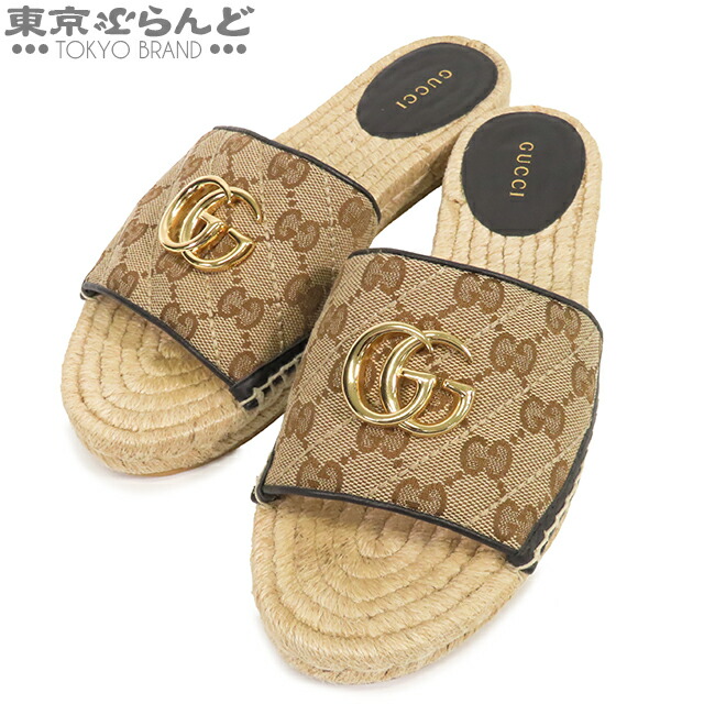 【極美品】グッチ GG マーモント サンダル エスパドリーユ 23.0cm相当 極美品GUCCI グッチ GGマーモント ヒールサンダル エスパドリーユ