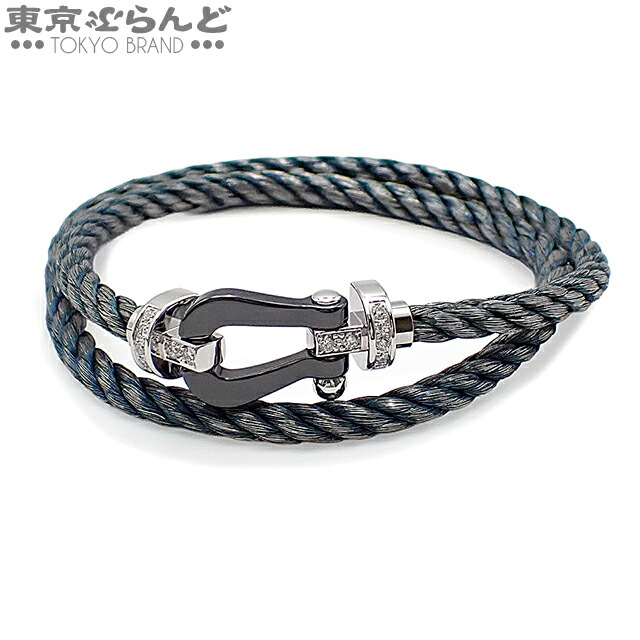 【中古】【返品可】フレッド FRED フォース10 ユニ一発やる 2連腕輪 0B0041 白いことゴールド 陶器 K18WG 金剛石 ラージ LM 二分の一金剛石 ＃17 仕上済 [貨物輸送無料]【尖んがり5倍●5.30～6.11 1:59】 101800249
