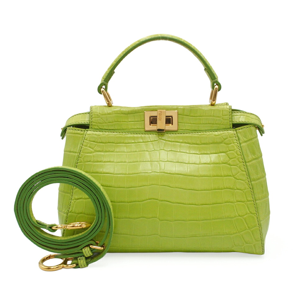【中古】【返品可】【超オススメアイテム！Δ】フェンディ FENDI ピーカブー ミニ レディース 子ウシ クロコ型 2WAYハンドバック 緑であること ゴールド金具 8BN244 [貨物輸送無料]pdw 101834654
