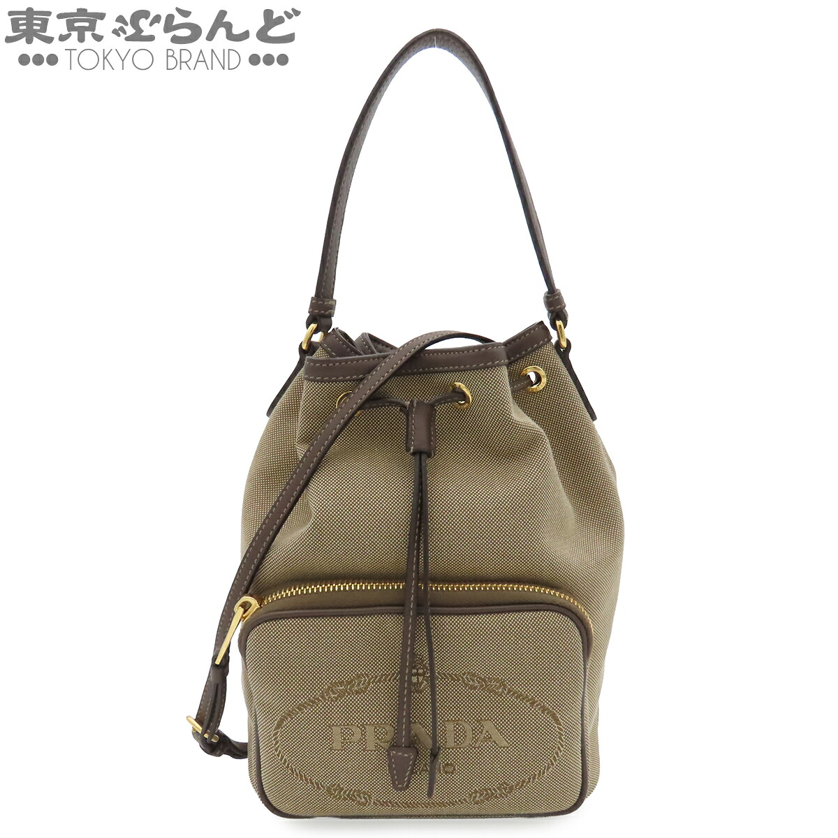 【中古】【返品可】プラダ PRADA ロゴジャガード レディース キャンバス 2WAYショルダーバッグ 巾着バッグ バケットバッグ ベージュxブラウン 1BH097 [送料無料]【ポイント10倍●7.17～7.27】 101873055｜東京ぶらんど
