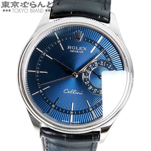 【中古】【返品可】箱・保証書付き ロレックス ROLEX チェリーニ デイト 50519 ランダム番 ブライトブルー K18WG アリゲーターレザー 金無垢 腕時計 メンズ 自動巻 [送料無料] 25XM 101806758