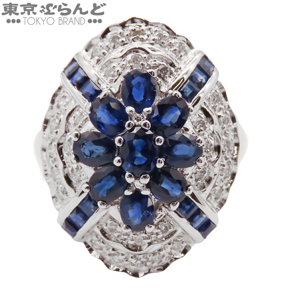 【5%クーポン♪4.6 20時～4.11】【中古】【返品可】ノーブランド no brand リング レディース K18WG サファイア ダイヤモンド S3.00ct D0.30ct 12号相当 指輪 ホワイトゴールド【鑑別書付】 仕上済 [送料無料]【ポイント5倍●4.6 20時～4.11】 101845959