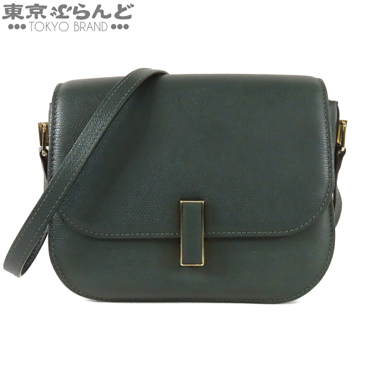 【5%引き換え証♪5.30～6.11 1:59】【中古】【返品可】ヴァレクストラ Valextra イジィデ ショルダーバッグ レディース なめし革 うす暗い緑であること [貨物輸送無料]【尖んがり5倍●5.30～6.11 1:59】 101860859