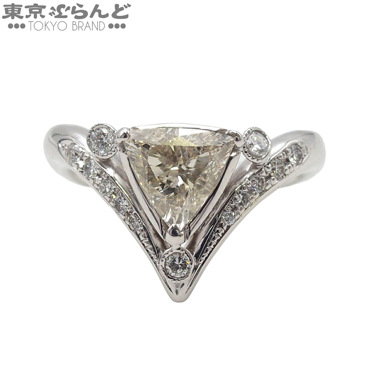 【5%クーポン♪4.14～4.27】【中古】【返品可】 デザインリング レディース K18WG ダイヤモンド トリリアントカット 15号相当 0.874ct M SI1 0.18 ホワイトゴールド【ソーティング付】 指輪 仕上済 [送料無料]【ポイント5倍●4.14～4.27】 101840360