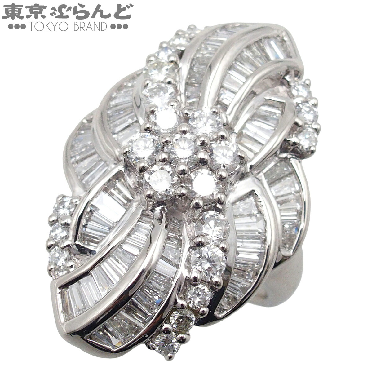 【5%クーポン♪4.14～4.27】【中古】【返品可】デザインリング レディース Pt900 ダイヤモンド 15号相当 4.03ct プラチナ【鑑別書付】指輪 仕上済 [送料無料]【ポイント5倍●4.14～4.27】 101845963