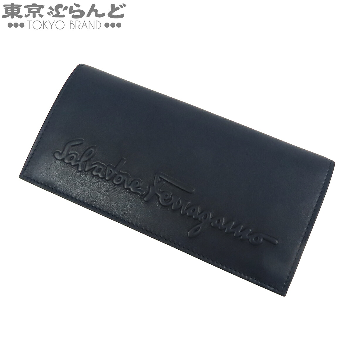 【中古】【返品可】サルヴァトーレフェラガモ Salvatore Ferragamo 長財布 メンズ レザー ロゴ ネイビー [送料無料] 101843366