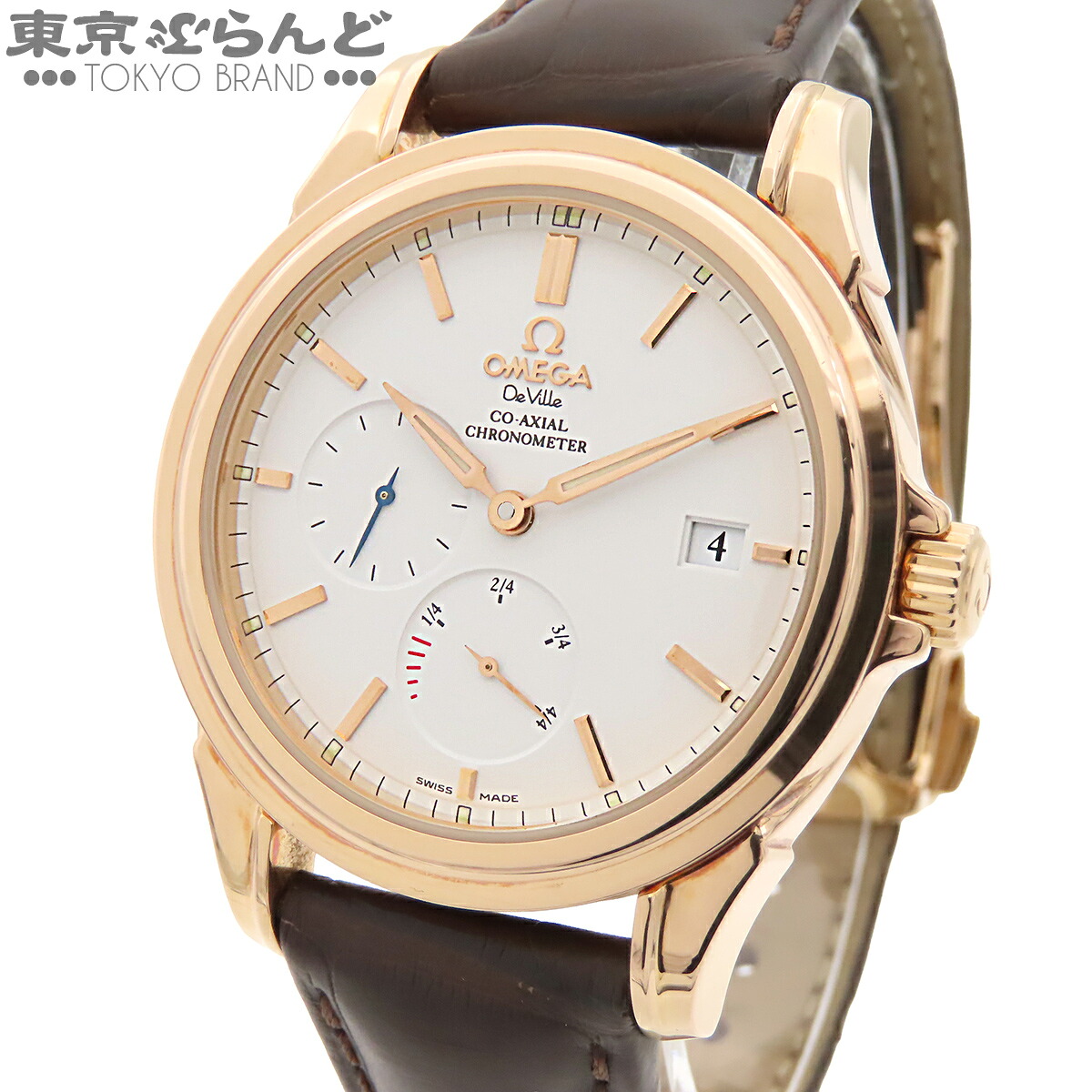 【中古】【返品可】オメガ OMEGA デヴィル コーアクシャル メンズ 腕時計 自動巻 K18RG アリゲーター パワーリザーブ 金無垢 箱・保証書付き ホワイト 4652.20.32 [送料無料] 101852168｜東京ぶらんど
