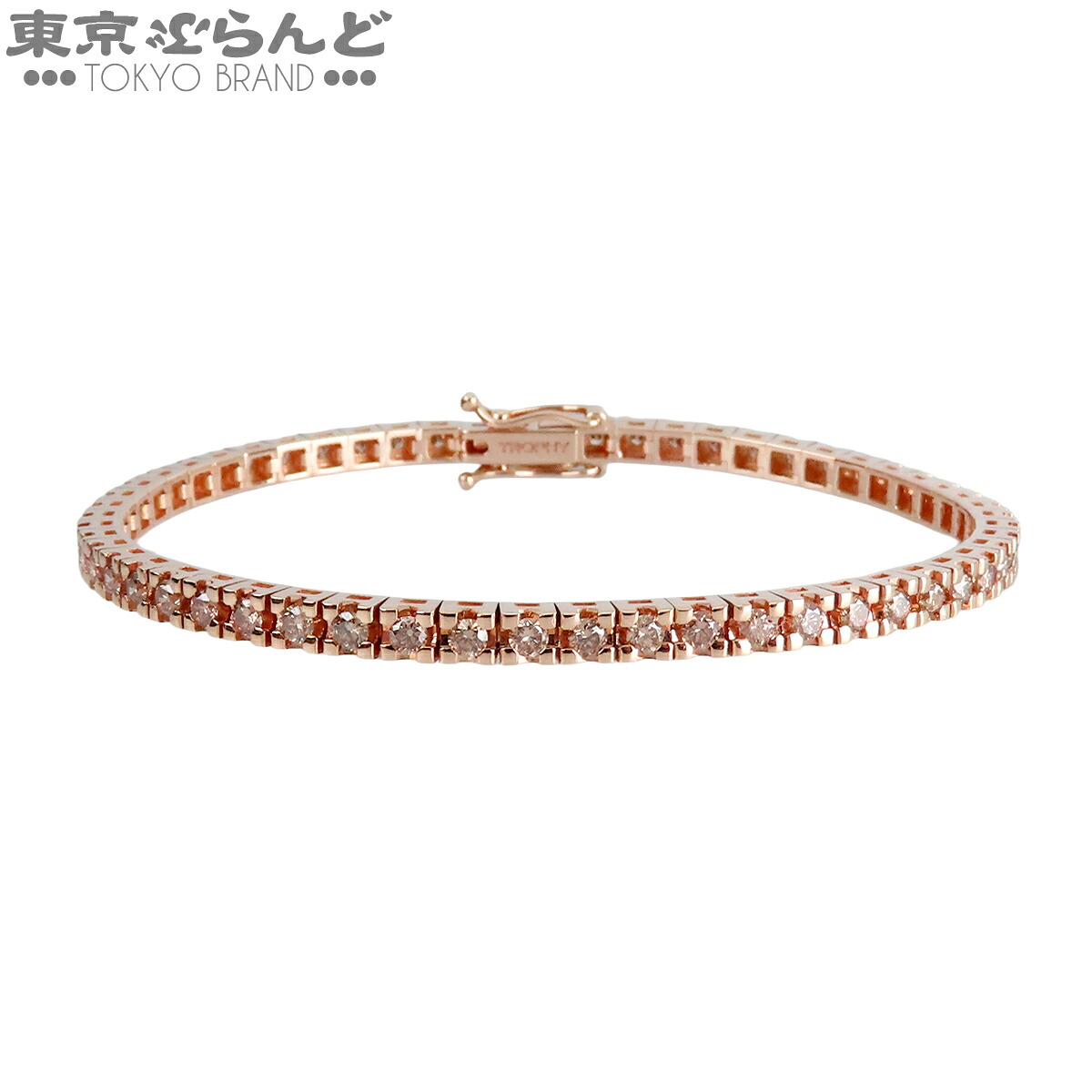 【5%クーポン♪4.6 20時～4.11】【中古】【返品可】ノーブランド テニスブレスレット レディース K18PG ブラウンダイヤモンド 56PD 2.64ct ピンクゴールド 腕周り約17.5cm【ソーティング付】 仕上済 [送料無料]【ポイント5倍●4.6 20時～4.11】 101834972