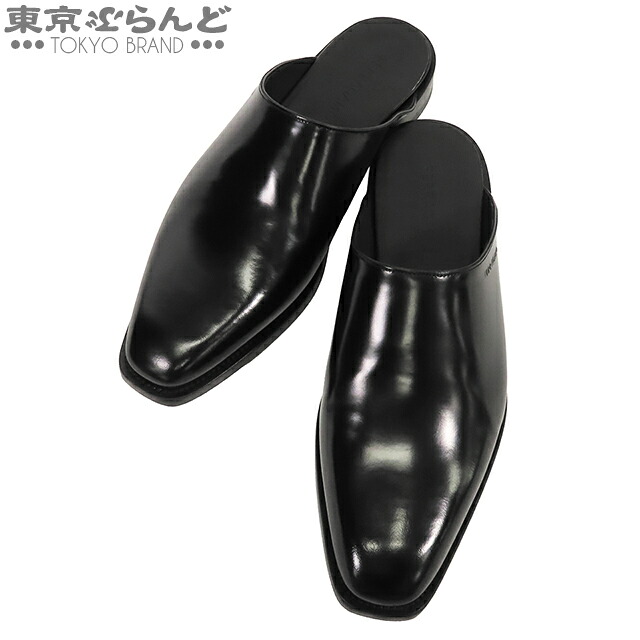 【5%クーポン券♪6.27～7.10】【中古】【返品可】【超オススメアイテム！Δ】サルヴァトーレフェラガモ Salvatore Ferragamo GASCO メンズ ミュール なめし革 スリッポン サンダル 靴 エンボスロゴ 黒いこと 黒 見せびらかす未当てはめる [貨物輸送無料]【尖んがり7倍●6.27～7.10】pdw 101833273
