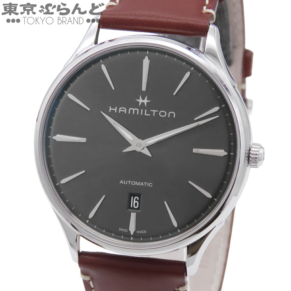 【5%クーポン♪4.6 20時～4.11】【中古】【返品可】ハミルトン HAMILTON ジャズマスター メンズ 腕時計 自動巻 SS レザー Thinline Auto 箱 保証書付 グレー H38525881 H385250 展示未使用品 [送料無料]【ポイント5倍●4.6 20時～4.11】 101859578