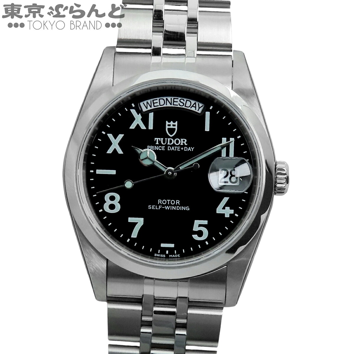 【5%クーポン♪4.14～4.27】【中古】【返品可】チューダー TUDOR プリンスデイトデイ メンズ 腕時計 自動巻 SS チュードル ユニークダイヤル 飛びアラビア 箱・保証書付き ブラック 76200 [送料無料]【ポイント2倍●4.14～4.27】 101843579