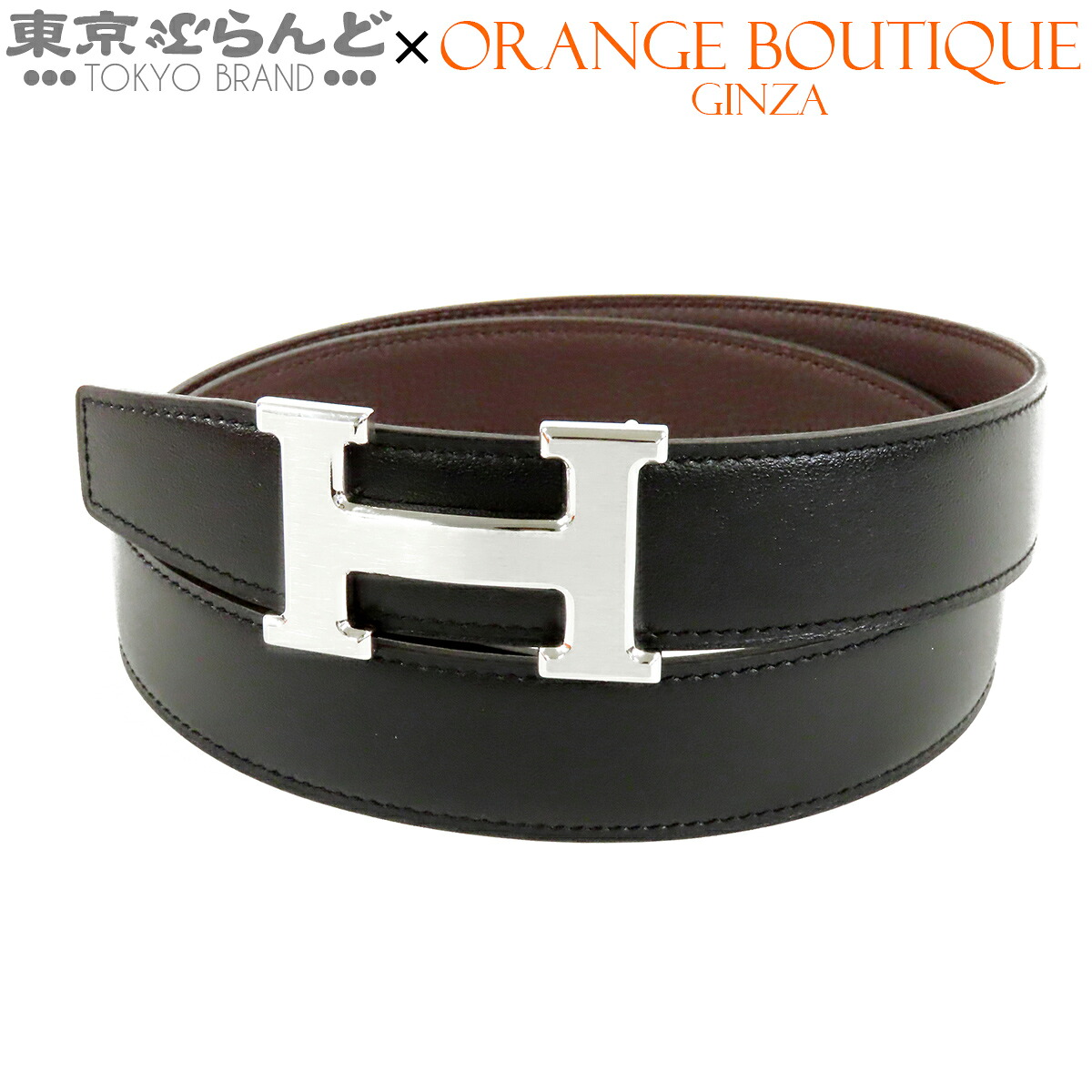 【中古】【返品可】エルメス HERMES ベルトバックル Hベルト コンスタンス メンズ ボックスカーフ トゴ リバーシブル ヘアライン W刻印 2024 ブラックxエベンヌ シルバー金具 展示未使用 [送料無料] 101864380