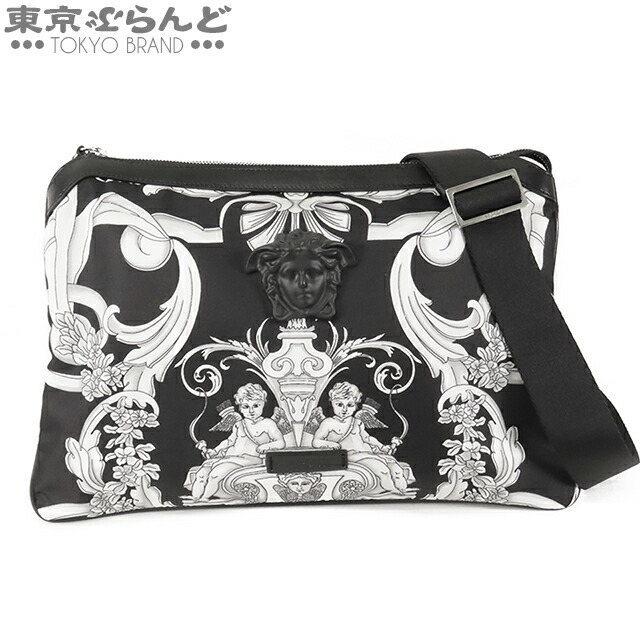 【中古】【返品可】ヴェルサーチェ VERSACE メドゥーサ ショルダーバッグ レディース ナイロン レザー ブラックxホワイト [送料無料] 101819981
