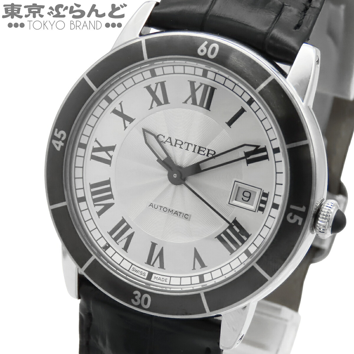 【中古】【返品可】カルティエ CARTIER ロンド クロワジエール メンズ ウォッチ 自動小銃巻 SS なめし革 箱 御墨付き付 しろがね色 WSRN0002 [貨物輸送無料] 101872488