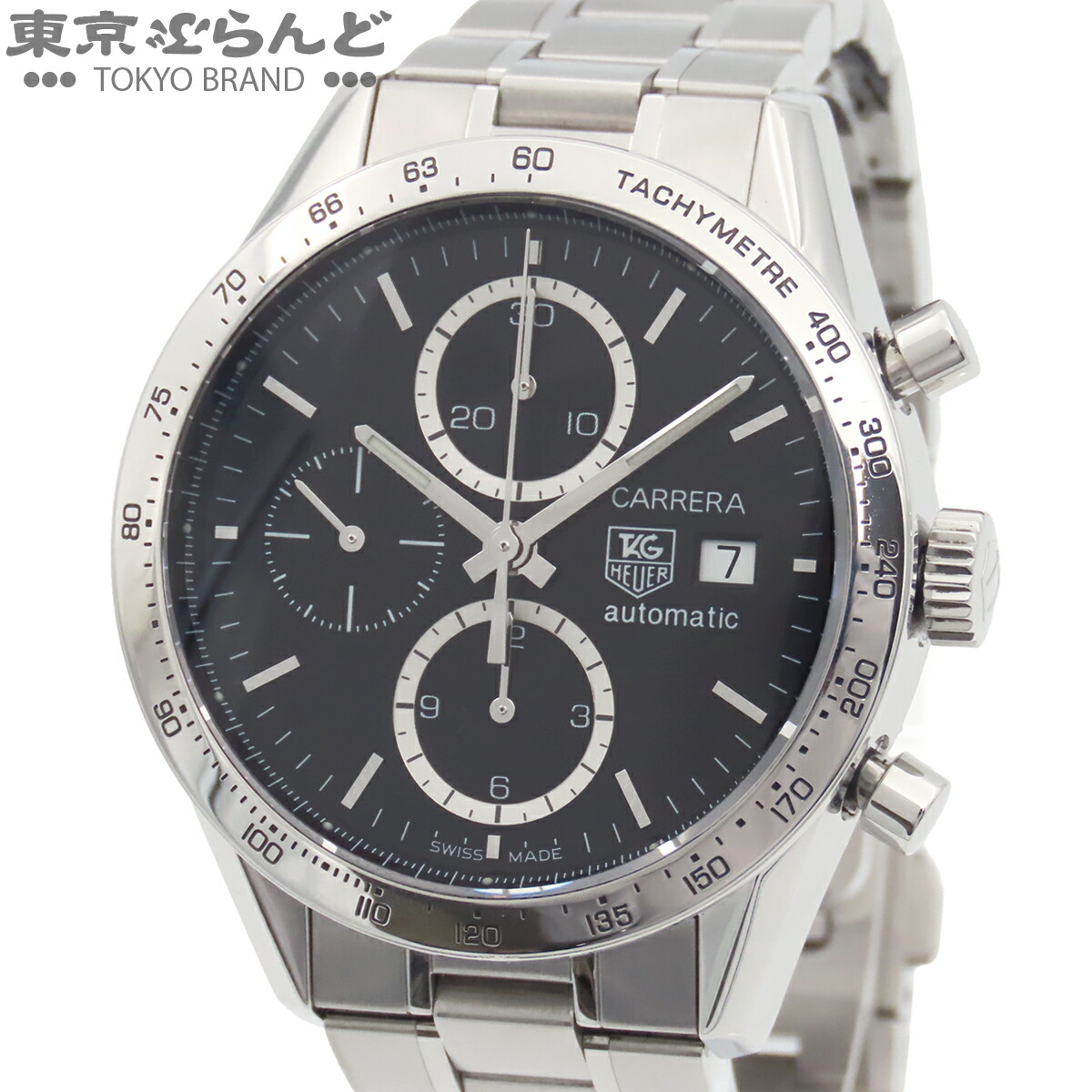 【中古】【返品可】タグホイヤー TAG HEUER カレラ タキ米突 クロノグラフ 心ゆかしい メンズ ウォッチ 自動小銃巻 SS 御墨付き付き添い人 黒いこと CV2016.BA0794 仕上済 [貨物輸送無料] 101865593