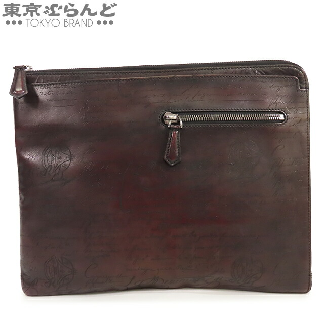 【中古】【返品可】【超オススメアイテム！Δ】ベルルッティ Berluti 2塁手御徒面子 メンズ クラッチペダル御徒面子 なめし革 カリグラフィ 赤銅色 [貨物輸送無料]pdw 101830894