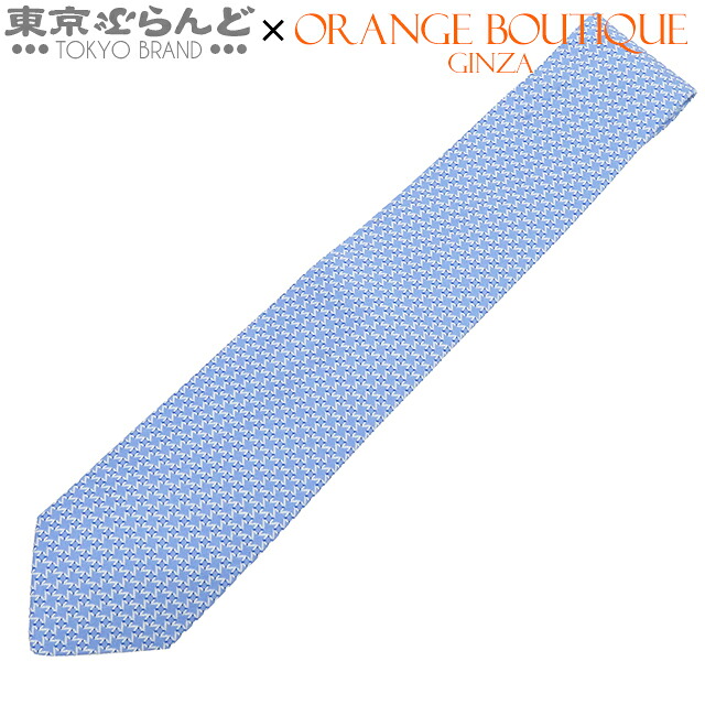【5%クーポン♪4.6 20時～4.11】【中古】【返品可】【超オススメアイテム！ψ】エルメス HERMES ネクタイ メンズ シルク 総柄 レギュラータイ ライトブルー [送料無料]【ポイント5倍●4.6 20時～4.11】pdw 005010695