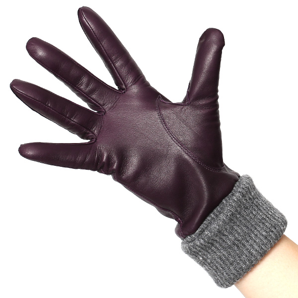 【楽天市場】日本製 手袋 レディース ブランド カシミア 100％ レザー グローブ ニットリブ 防寒 カシミヤ パープル 紫色 イタリーラム