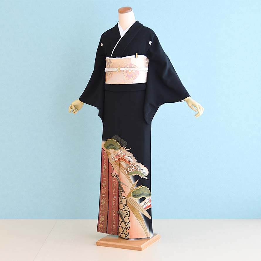 【レンタル】黒留袖 レンタル 結婚式 フルセット 【TS0009】【松・雪輪・宝づくし】【正絹】50代/60代/70代