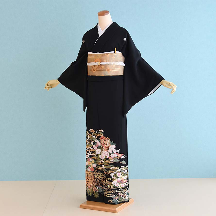 【レンタル】黒留袖 レンタル 結婚式 フルセット【TS0013】【黒/御所車・松】【正絹】40代/50代/60代|東京レンタルいしょう 店