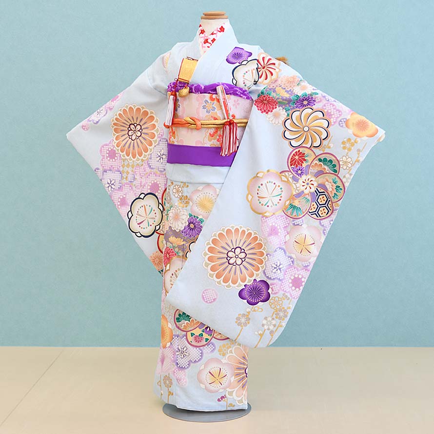 【レンタル】七五三 着物 7歳 女の子 フルセット レンタル【070123】【水色/梅・花】七五三 レンタル 7歳/七歳/7才/女児/753|東京レンタルいしょう 店