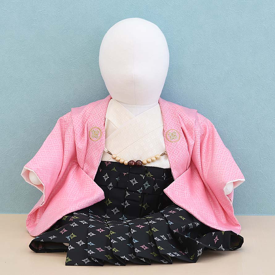 【レンタル】ベビー 着物 レンタル 男の子【0B0004】【100日～1歳】【ピンク/無地|袴】お食い初め/初節句/端午の節句/百日祝い/100日祝い/1歳/1才/衣装 レンタル