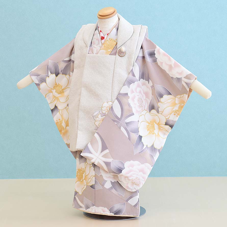 【レンタル】七五三 着物 3歳 女の子 フルセット レンタル【030183】【ピンクベージュ・ベージュ/花】七五三 レンタル 3歳/三歳/3才/女児/753