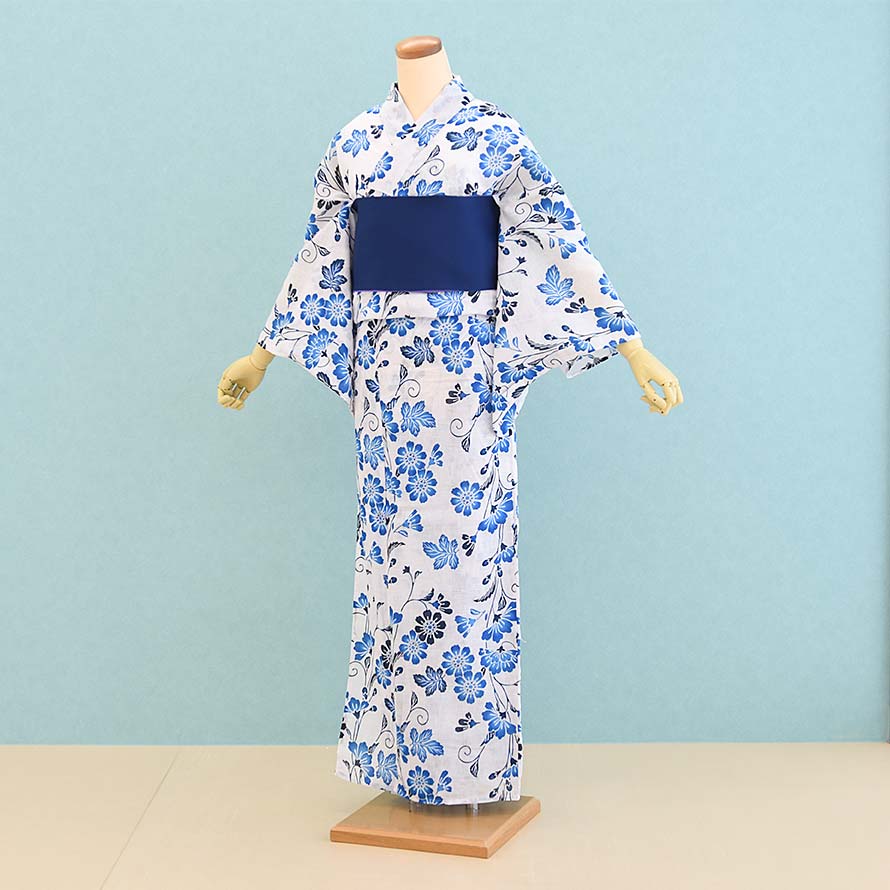 【レンタル】浴衣レンタル ゆかた レディース 女性【YW0045】【白/花】30代/40代/50代/60代