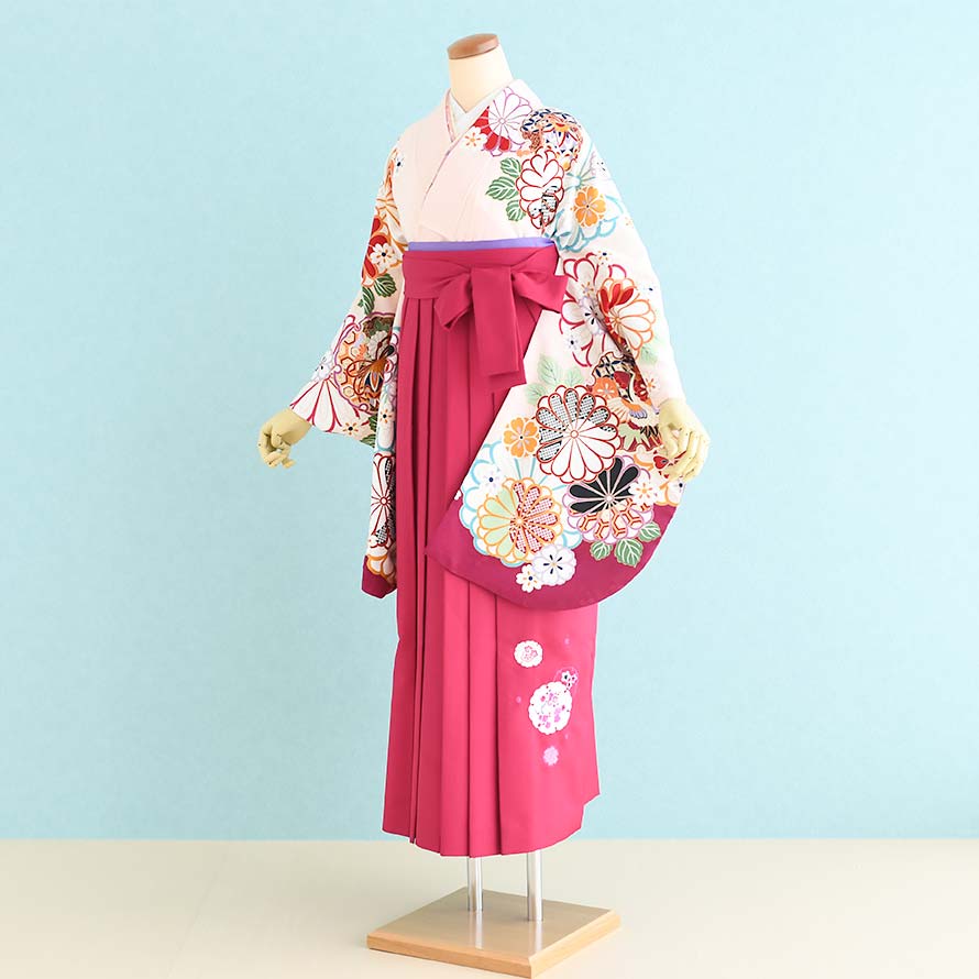 【レンタル】卒業式 袴 レンタル セット 女【SF0031】【ピンク×エンジ/花|濃いピンク　刺繍・梅・雪輪】【山本寛斎】