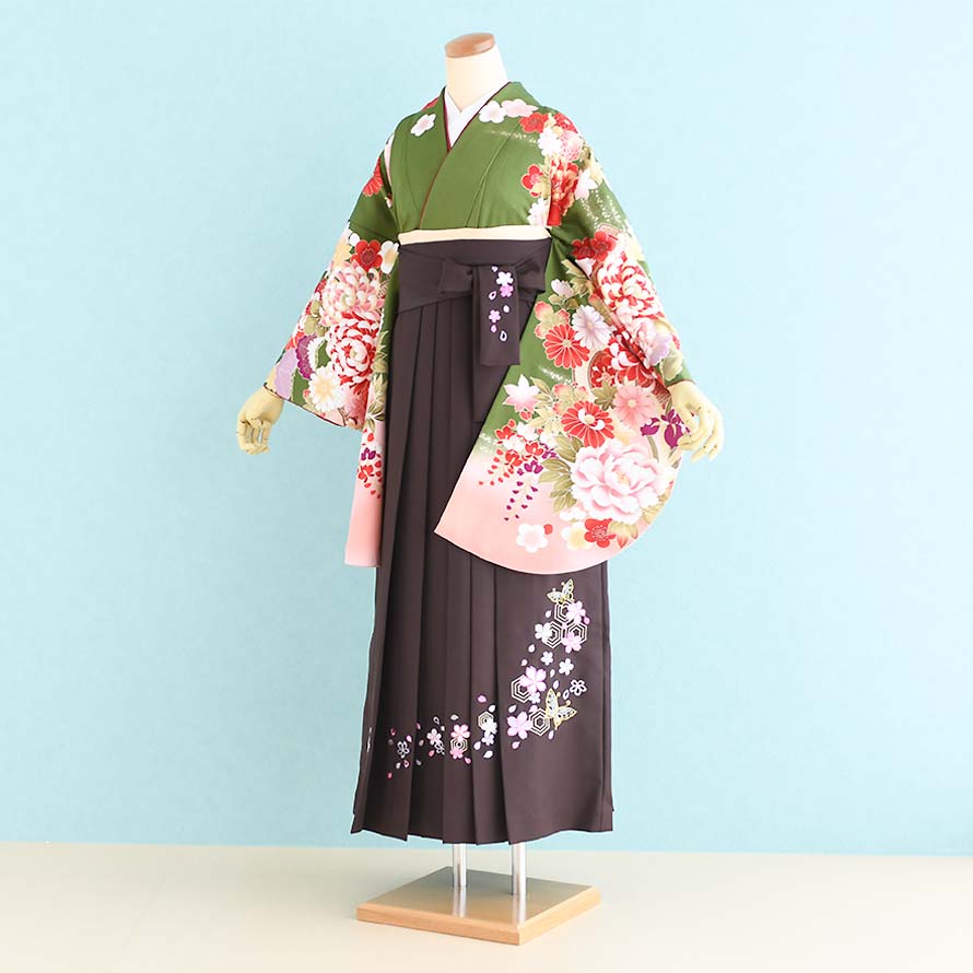 【レンタル】卒業式 袴 レンタル セット 女【SF0021】【深緑/花|茶/刺繍・桜】【菜々緒】|東京レンタルいしょう 店