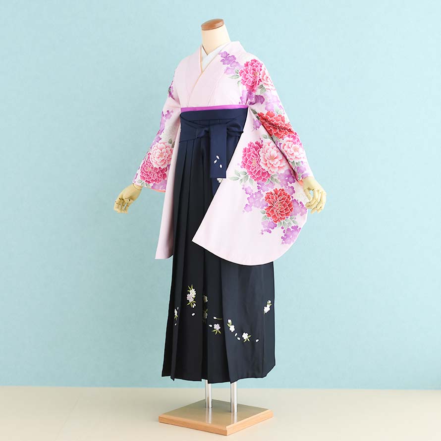 【レンタル】卒業式 袴 レンタル セット 女【SF0018】【薄ピンク×紫/花柄|紺/ぼかし・刺繍・桜】【マーキュリーデュオ】