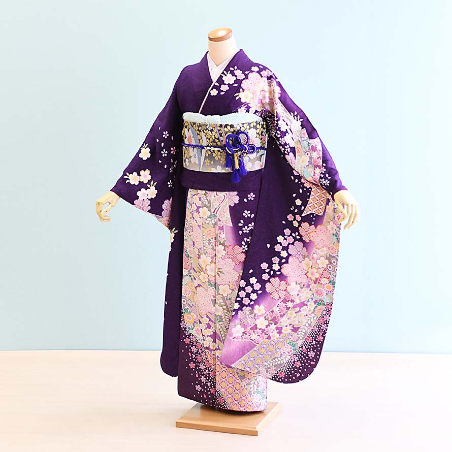【レンタル】振袖 レンタル 結婚式 結納 フルセット【FS0028】【紫/古典・桜・熨斗】