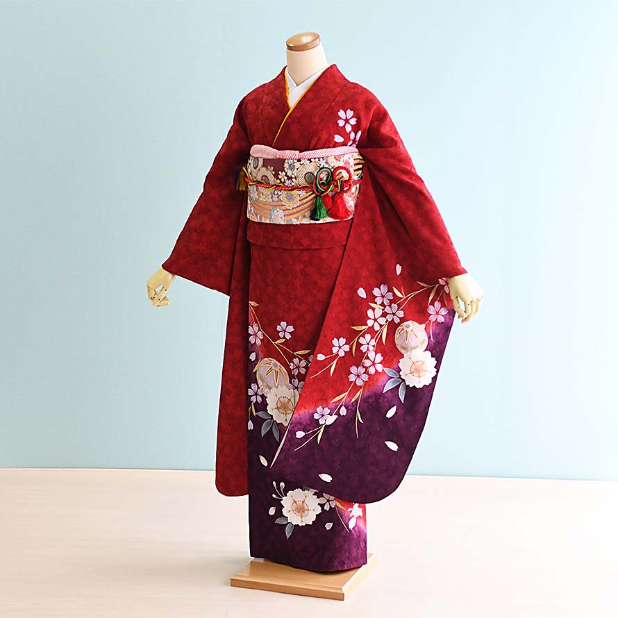 【レンタル】振袖 レンタル 結婚式 結納 フルセット【FS0044】【赤/古典・花・鞠】