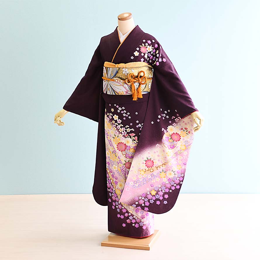 【レンタル】振袖レンタル 成人式 フルセット【FS0045】【茶あずき/花・古典】