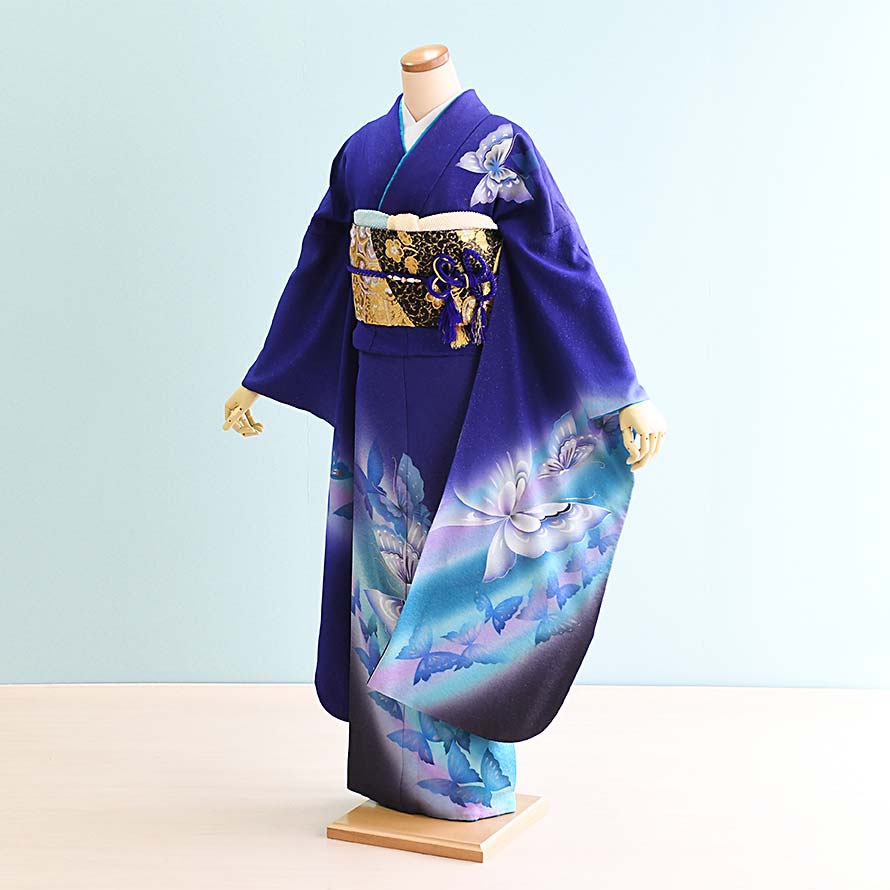 【レンタル】振袖 レンタル 結婚式 結納 フルセット【FS0050】【青紫/モダン・蝶】