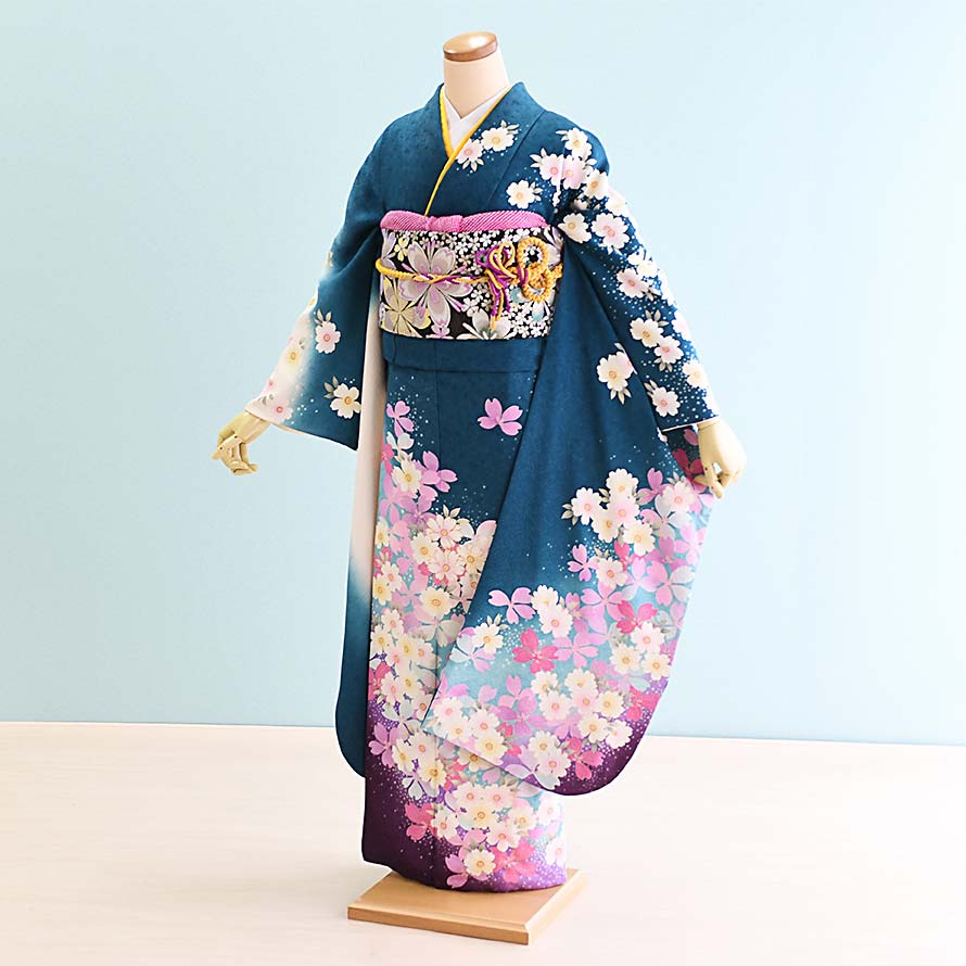 【レンタル】振袖レンタル 結婚式 結納 フルセット【FS0070】【緑×白/花柄・花】