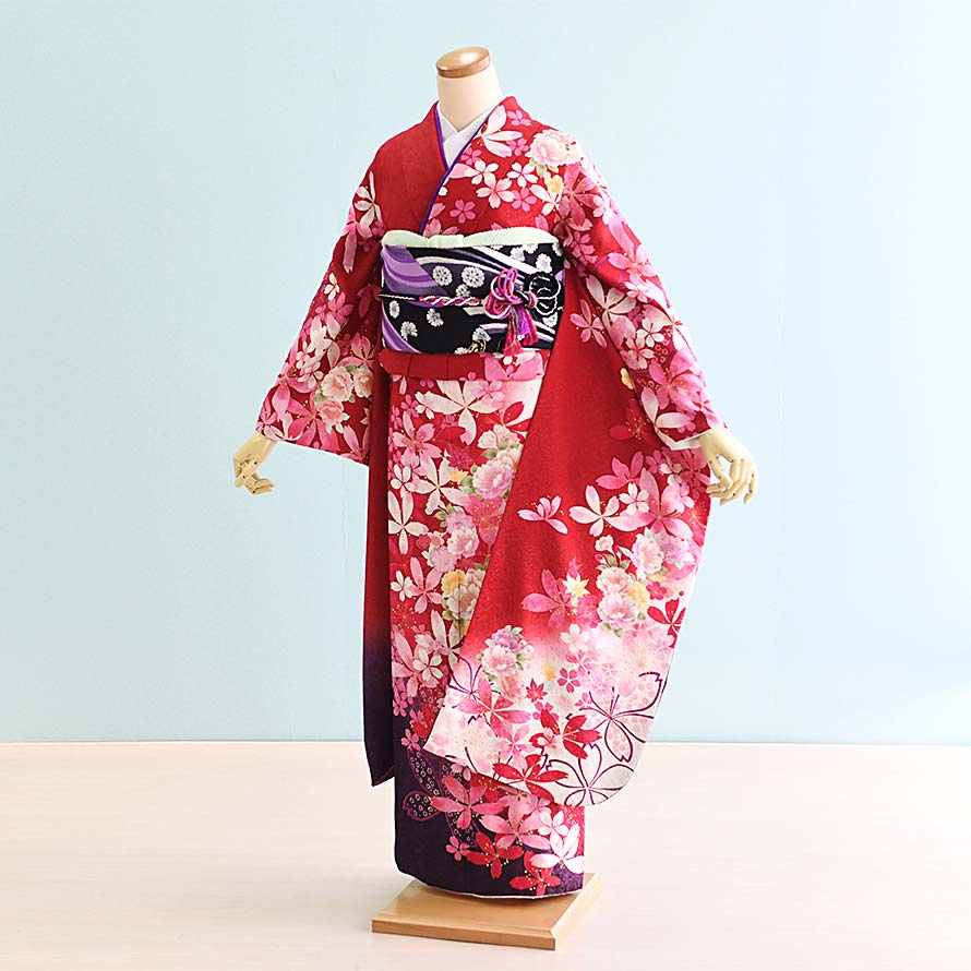 【レンタル】振袖レンタル 結婚式 結納 フルセット【FS0093】【赤×白/花柄・花】