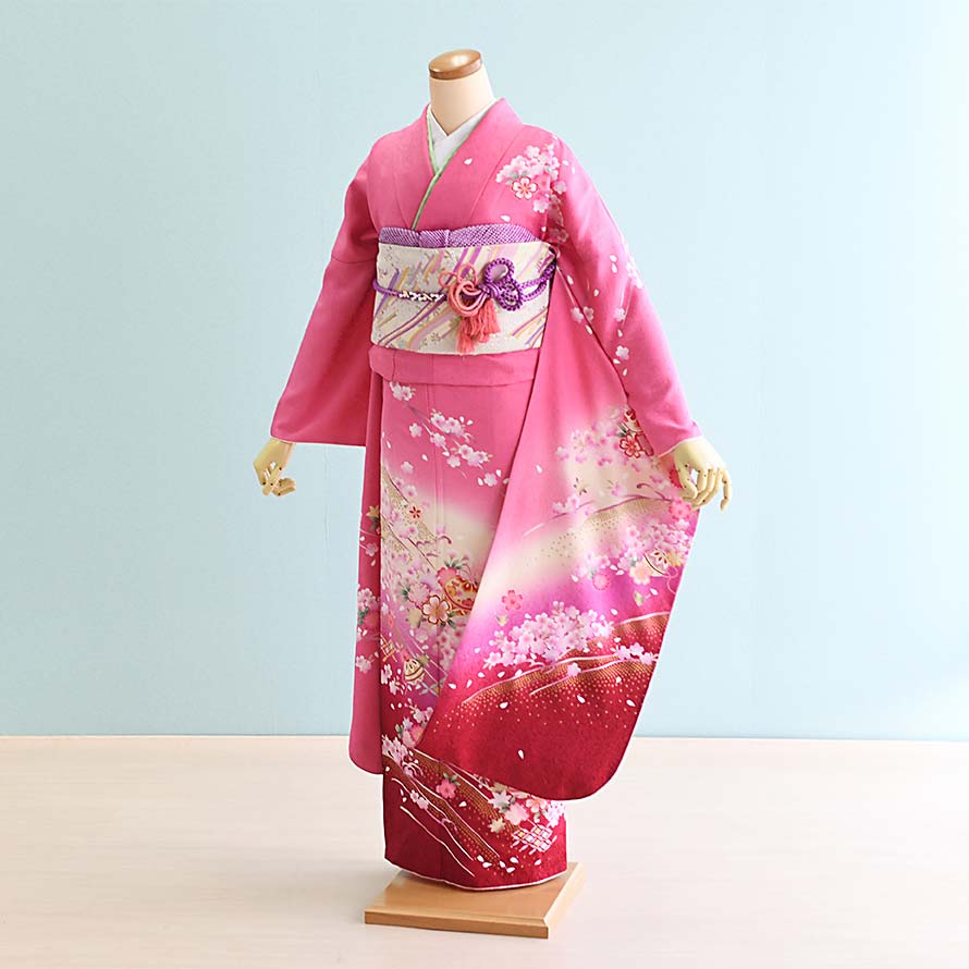 【レンタル】振袖レンタル 成人式 フルセット【FS0098】【ピンク/古典・花・鞠】