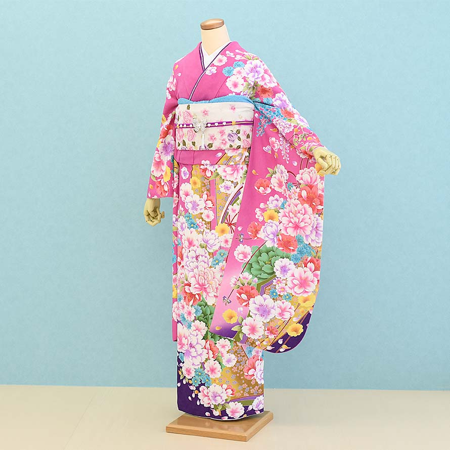 【レンタル】振袖レンタル 成人式 フルセット【FS0116】【白×ピンク/花】【ベッキー】