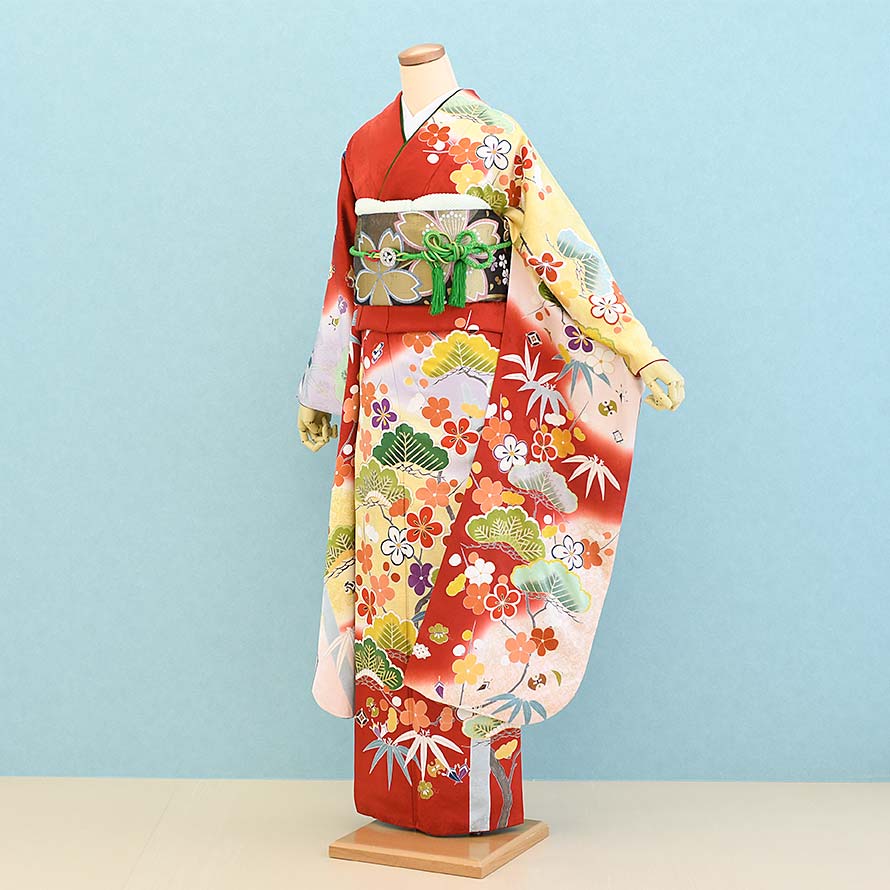 【レンタル】振袖レンタル 成人式 フルセット【FS0121】【朱/松・竹・梅・古典】｜東京レンタルいしょう　店