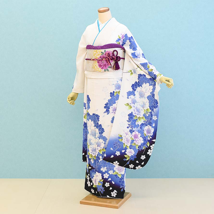 【レンタル】振袖レンタル 成人式 フルセット【FS0263】【白/花柄・花】
