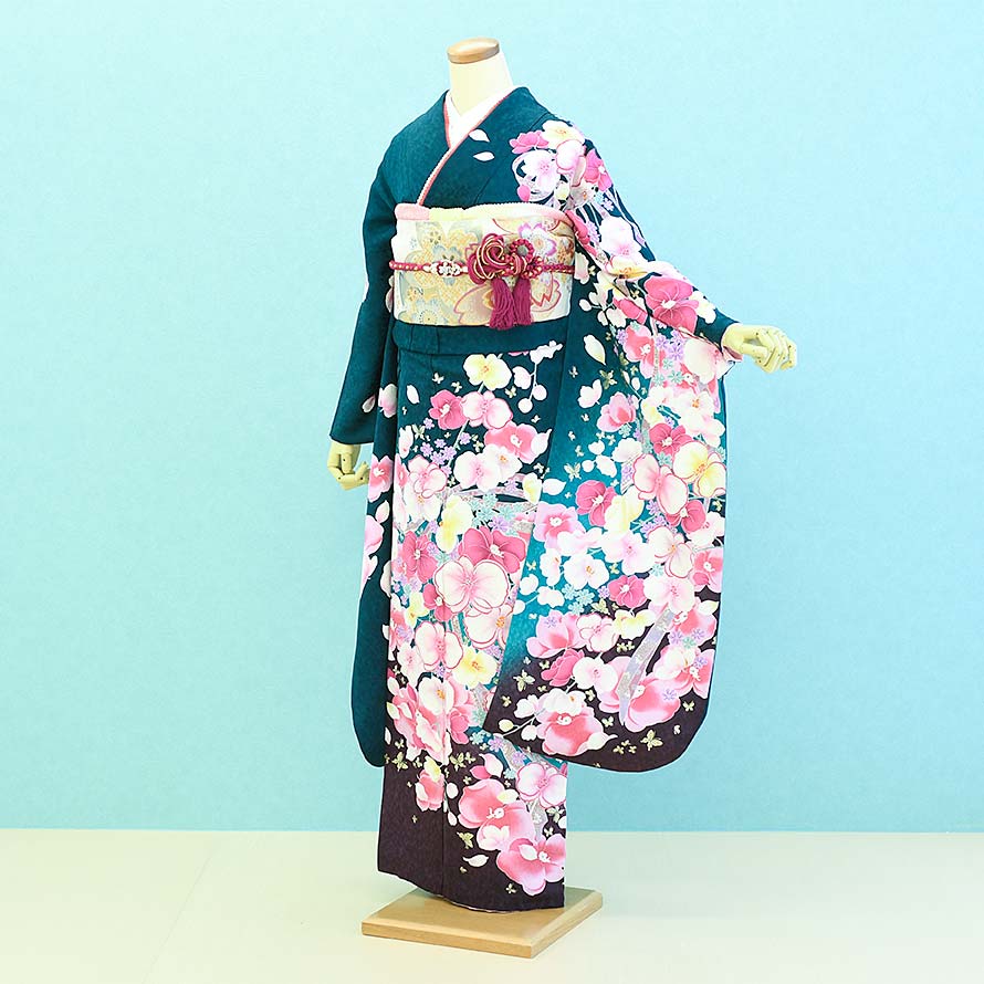 【レンタル】振袖レンタル 成人式 フルセット【FS0303】【グリーン/花・胡蝶蘭】｜東京レンタルいしょう　店